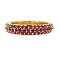 Three Row Dome Micro Pavé Ruby Eternity Band - 18K Yellow Gold