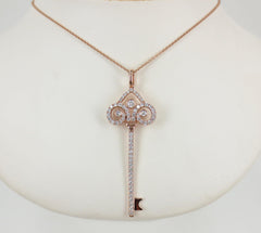 18k Rose Gold Diamond Key Pendant - Necklace