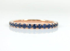 1.7mm Pave Blue Sapphire 18k Rose Gold Eternity Band