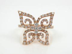 Diamond Pave Butterfly 18k Rose Gold Cocktail Ring - 0.46cts T.W
