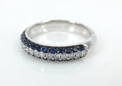 Diamonds & Sapphire Half-set Domed 3-Row Pave Band