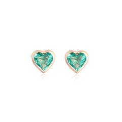 14K Yellow Gold Heart shaped Emerald Studs