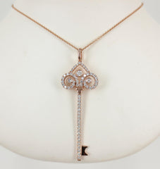 18k Rose Gold Diamond Key Pendant - Necklace