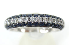 Diamonds & Sapphire Half-set Domed 3-Row Pave Band