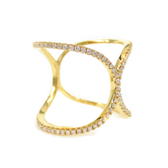 Micro Pave Diamond Double curve 18K Yellow Gold Band