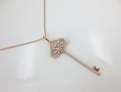 18k Rose Gold Diamond Key Pendant - Necklace
