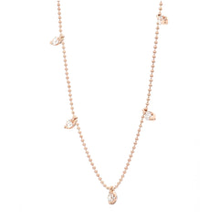 18K Gold Dangling Diamonds Charm Beaded Necklace / Diamond Necklace