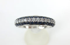 Diamonds & Sapphire Half-set Domed 3-Row Pave Band