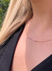 Light Pink Sapphire Mini Bar Necklace - 18K Rose Gold