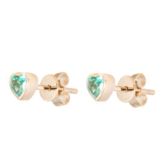 14K Yellow Gold Heart shaped Emerald Studs