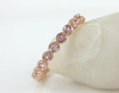18K Rose Gold Bezel Set Round Light Pink Sapphire Eternity Band - 2.2mm