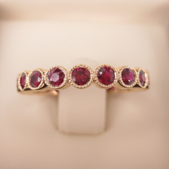18K Yellow Gold Ruby Milgrain Bezel set Eternity Band - 3.2mm