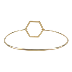 Solid 14K Yellow Gold Octagon Charm Open Wire Bangle.