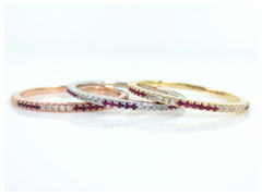 Trio stacking Diamond & Ruby Eternity Bands - 18K Gold