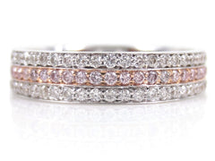 Three-row Pavé Pink & White Diamonds Eternity Band - Wedding Band