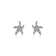 18K White Gold Black Rhodium Natural Diamond Starfish Stud Earring