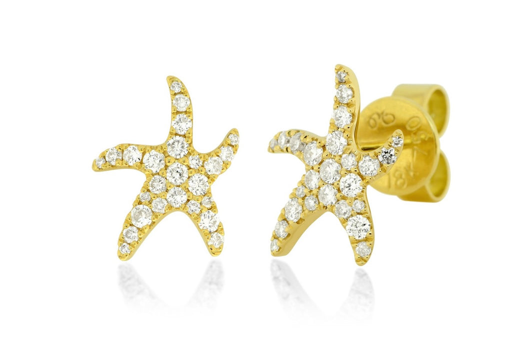 18K Yellow gold Natural Diamond Starfish Stud Earring