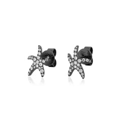 18K White Gold Black Rhodium Natural Diamond Starfish Stud Earring