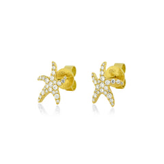 18K White gold Natural Diamond Starfish Stud Earring
