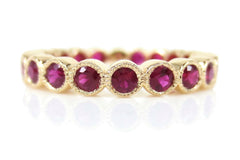 18K Yellow Gold Ruby Milgrain Bezel set Eternity Band - 3.2mm