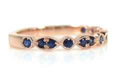 Round & Marquis Shaped Bezel Sapphire Half- Eternity Milgrain Band - 18K  Rose Gold