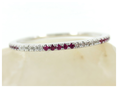 Trio stacking Diamond & Ruby Eternity Bands - 18K Gold