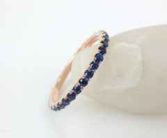 1.7mm Pave Blue Sapphire 18k Rose Gold Eternity Band