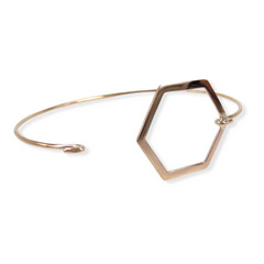 Solid 18k Rose Gold Octagon Charm open wire Bangle Bracelet