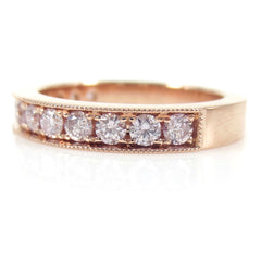 Natural Pink Diamond  Half-eternity Band - Milgrain Edges -  18K Rose Gold