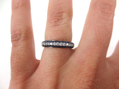 Diamonds & Sapphire Half-set Domed 3-Row Pave Band