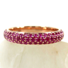 Micro Pavé Ruby 3 Row Dome Eternity Band - 18K Rose Gold