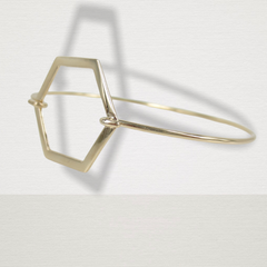 Solid 14K Yellow Gold Octagon Charm Open Wire Bangle.
