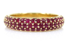 Three Row Dome Micro Pavé Ruby Eternity Band - 18K Yellow Gold