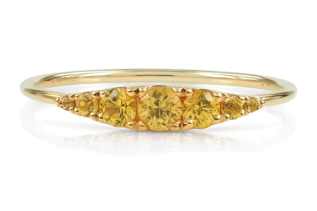 Seven Stones Graduated Natural Yellow Sapphires Ring - 18K Yellow Gold