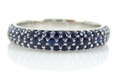 Three Row Dome Pavé Blue Sapphires Eternity Band -18K White Gold