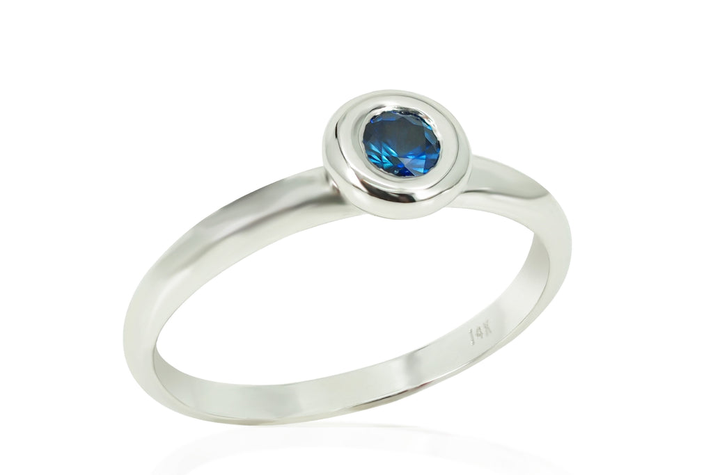 0.26 cts Bezel-Set Solitaire Sapphire Ring - 14K White Gold