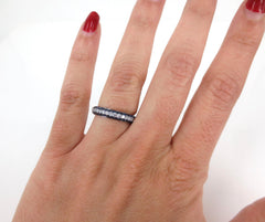 Diamonds & Sapphire Half-set Domed 3-Row Pave Band