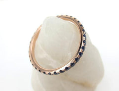 1.7mm Pave Blue Sapphire 18k Rose Gold Eternity Band
