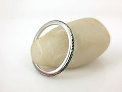 Micro Pavé Tsavorite Garnet Eternity Band-  18K White Gold