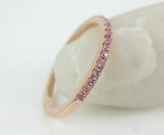 1.4mm Half-set Light Pink Sapphires 18k Rose Gold Band.