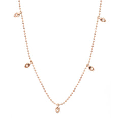 18K Gold Dangling Diamonds Charm Beaded Necklace / Diamond Necklace