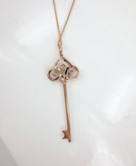 18k Rose Gold Diamond Key Pendant - Necklace