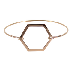 Solid 18k Rose Gold Octagon Charm open wire Bangle Bracelet