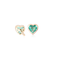 14K Yellow Gold Heart shaped Emerald Studs