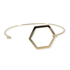 Solid 14K Yellow Gold Octagon Charm Open Wire Bangle.