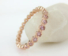 18K Rose Gold Bezel Set Round Light Pink Sapphire Eternity Band - 2.2mm