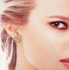 18K Yellow Gold Diamond Pavé Open Flower Earrings.