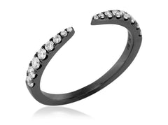 Pavé Natural Diamond Claw Open Ring - 14KW Black Rhodium Gold
