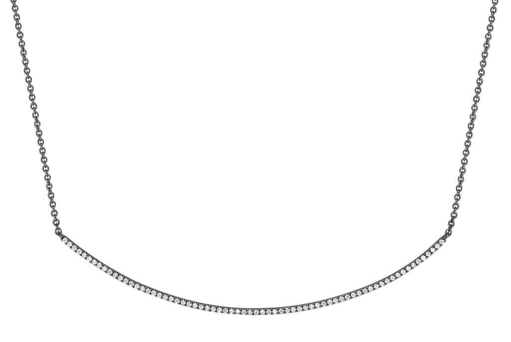 18K White Gold Natural Diamond Pavé Curved Bar Necklace / Black Rhodium finish