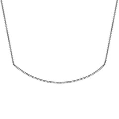 18K White Gold Natural Diamond Pavé Curved Bar Necklace